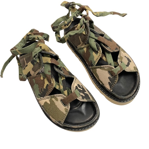 ZARA Srpls Camouflage GLADIATOR LACE UP FLAT Platform Sandals SIZE EU 36/ US 6